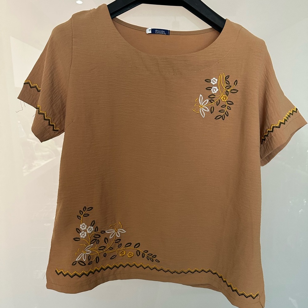 Vintage Embroidered Tan Top